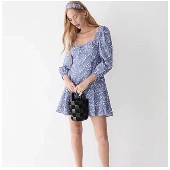 J.Crew Sweetheart Long-Sleeve Mini Dress in Liberty Bourton Bloom Fabric Size 8 - Picture 1 of 11
